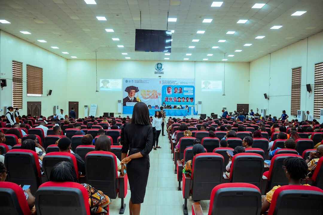 Seniors attending a health and wellness talk in a community room