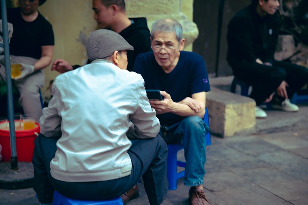 elderly friends chatting